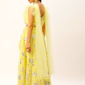 Yellow foil embroidered georgette lehenga set party wear